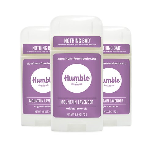 HUMBLE BRANDS Original Formula Aluminum-free Deodorant. Long Lasting Odor Control with Baking Soda and Essential Oils, Mountain Lavender, Pack of 3