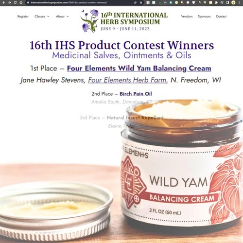 Four Elements 4E Wild Yam Balancing Cream, 2 OZ - 1st Place Winner at the 2023 International Herb Symposium for Creams and Salves! Proudly Farmed, Crafted and Packaged in WI, USA.