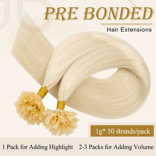 MY-LADY K Tip Hair Extensions Real Human Hair Platinum Blonde 14 Inch 50G 50Strands KTip U Tip Utip Keratin Bond Fusion Pre Bonded Straight Real Remy Hairpieces