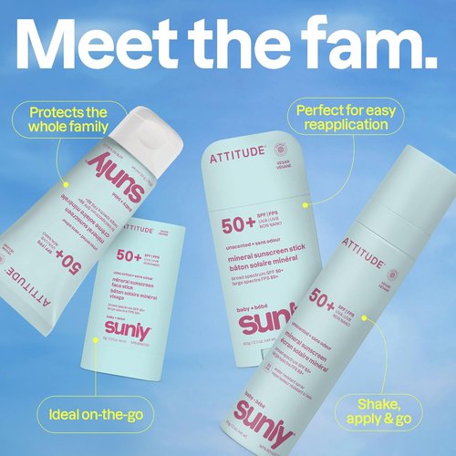 ATTITUDE Baby Mineral Sunscreen Lotion - SPF 50, Broad Spectrum Zinc Oxide, Water-Resistant, Unscented, 3 Oz