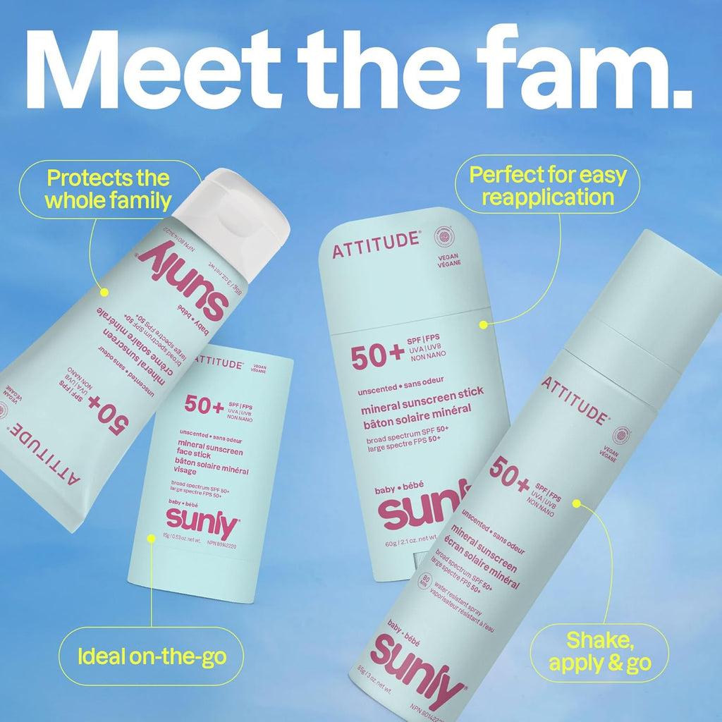 ATTITUDE Baby Mineral Sunscreen Face Stick SPF 50 - Broad Spectrum Zinc Oxide, EWG Verified, Vegan