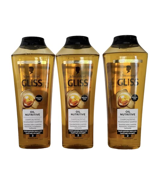 GLISS Hair Repair Shampoo, Oil Nutritive for Longer Hair Prone to Split Ends, 13.6 Ounces (Pack of 3)