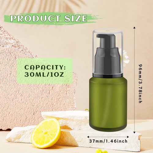 8 Pcs 30ml/1oz Frosted Glass Bottles Empty Pump Dispenser Jar Travel Lotion Vials with Plastic Pump Head for Toiletry Liquid Foundation Cream Cosmetic Samples - Green