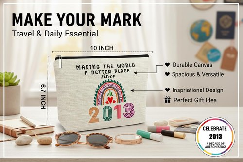 13th Birthday Gifts for Girls 2013 Makeup Bags, Happy 13th Birthday Decorations for Teen Girl,13 Year Old Gift Ideas for Daughter, Nieces, Granddaughter, Sister, Cosmetic Travel Bag (Rainbow2013)