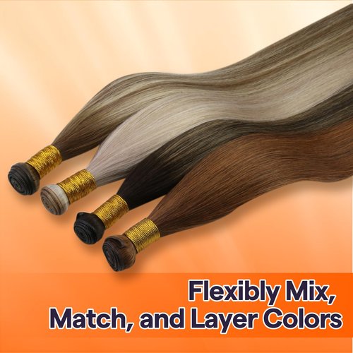Full Shine Genius Weft Hair Extensions Hair Weft Extensions Brown Hair Extensions Sew In 16 Inch 50G Hand Tied Weft Real Human Hair Sew In Extensions Straight Hair