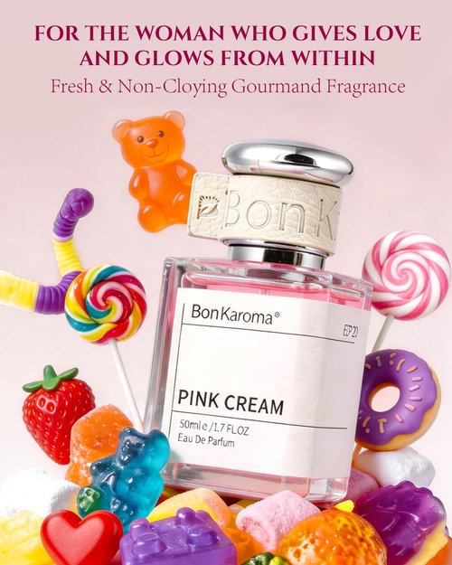 **Pink Cream Eau de Parfum for Women - Long-Lasting 1.7 oz Spray with Strawberry, Rose, Praline & Musk Notes**