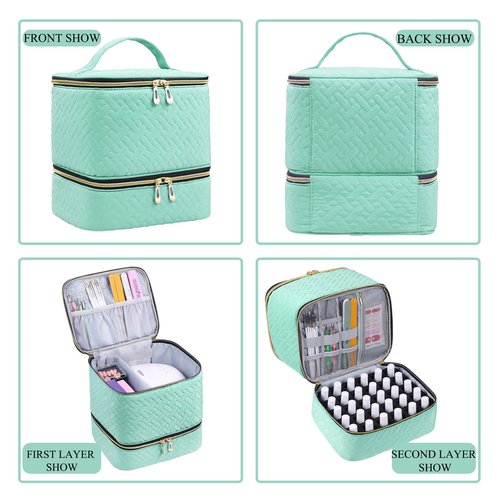 RZMAYIS Nail Polish Organizer, Nail Polish Storage Holds 30 Bottles & Nail Lamp, Double Layer Nail Bag Organizer Case, Portable Nail Polish Holder for Nail Tech Travel & Manicure Kit