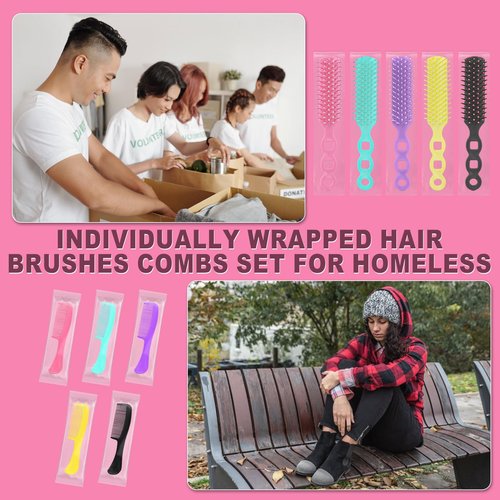 Hair Brush and Combs Bulk Individually Wrapped for Homeless,Disposable Hair Combs Bulk Hair Brushes Detangling Hairbrush for Women Shelter Nursing Hotel Church Charity Supplies100