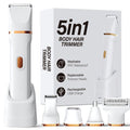 KINGTEE 5-in-1 Electric Bikini Trimmer for Women – IPX7 Waterproof Shaver, Cordless Body & Facial Razors for Women, Ceramic Blades, USB-C Rechargeable, Painless Hair Removal Kit (White)
