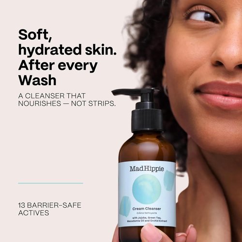 Mad Hippie Cream Cleanser - Gentle Formula with Hyaluronic Acid & Jojoba Oil, 4 Oz for Skin Barrier Protection