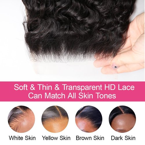 5x5 HD Lace Closure Burmese Curly 16 Inch Ultra-thin Transparent 15A Brazilian Virgin Human Hair Water Wave Lace Closure Free Part Pre Plucked with Baby Hair Quick Weave For Women
