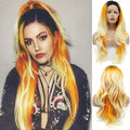 karissa Hair Orange Blonde Lace Front Wigs Black Women Long Orange Yellow Wavy Mermaid Ombre Rainbow Colorful Wigs Natural Hairliner Heat Friendly Party Holiday 24”, Ombre Orange Blonde