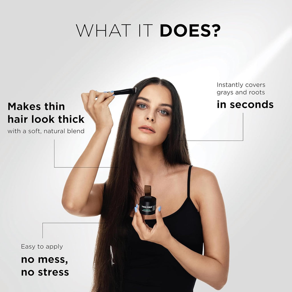 THICK FIBER Root Touch Up Powder - Water & Sweat Resistant Hair Loss Concealer Set for Women | Black