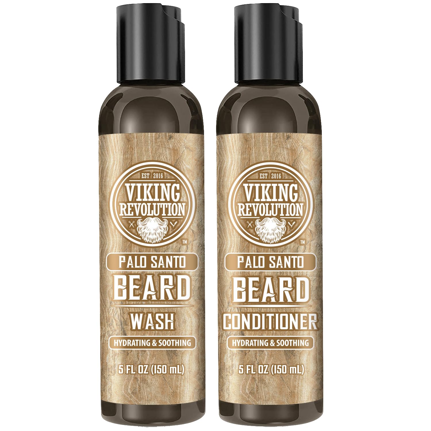 Viking Revolution Beard Wash and Beard Conditioner for Men with Argan Oil and Jojoba Oil - Beard Softener and Strengthener Beard Care Beard Shampoo and Conditioner with Ginseng Root (5oz, Palo Santo)