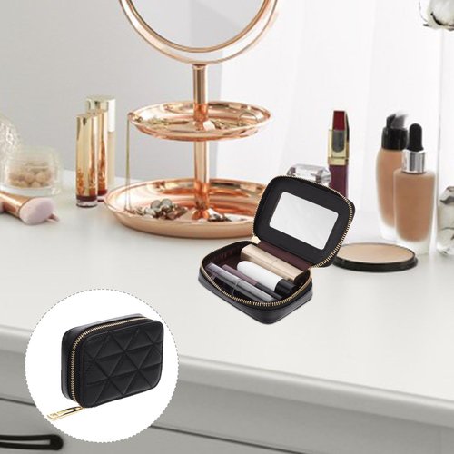 FOMIYES 1pc Touch up Bag Handbag Holder Cowhide Makeup Bag Black with Mirror Pouches for Purse Small for Cosmetics Wallet