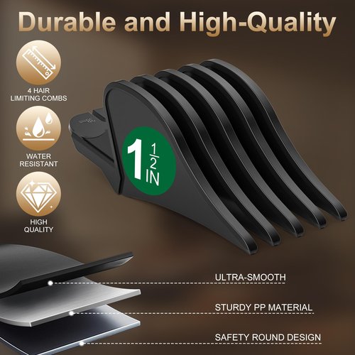 Clipper Guards Set, 4 Pack 1.25", 1.5", 1.75", 2" Compatible with Most Wahl Clippers, Black Replacement Guides