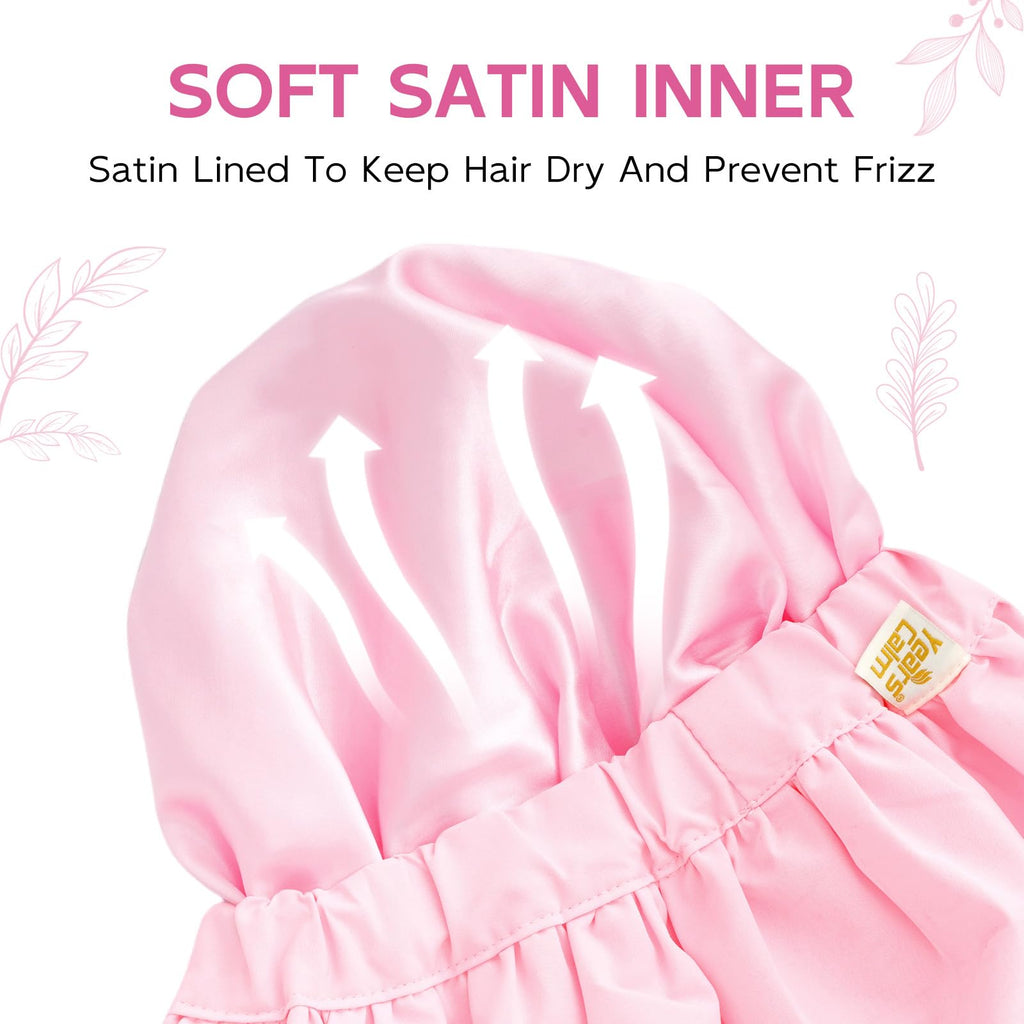 Years Calm Luxury Shower Cap for Women, Color Changing Shower Cap Reusable Waterproof, Flexi Satin Lined, Stylish Hair Cap for Shower, Washable Elastic Band Bath Cap for Long Hair, Braids (Pink)