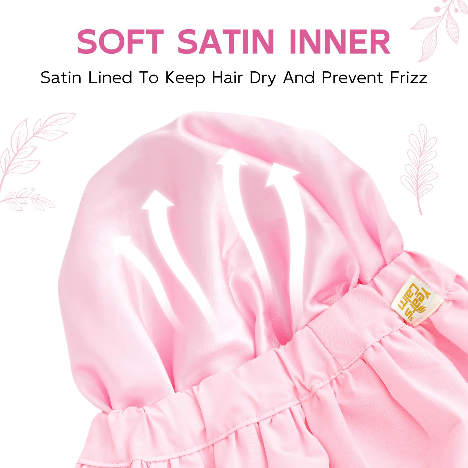 Years Calm Luxury Shower Cap for Women, Color Changing Shower Cap Reusable Waterproof, Flexi Satin Lined, Stylish Hair Cap for Shower, Washable Elastic Band Bath Cap for Long Hair, Braids (Pink)