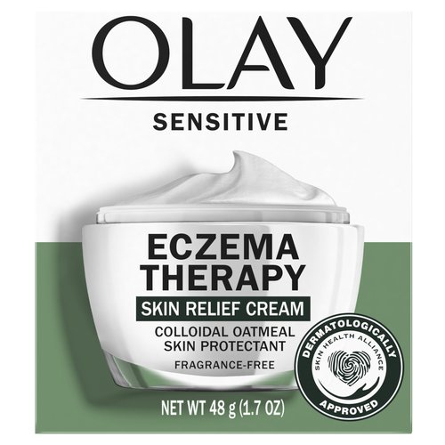 Olay Sensitive Eczema Therapy Face Moisturizer Skin Relief Cream, 1.7 fl oz Fragrance-Free Skin Care Treatment with Colloidal Oatmeal