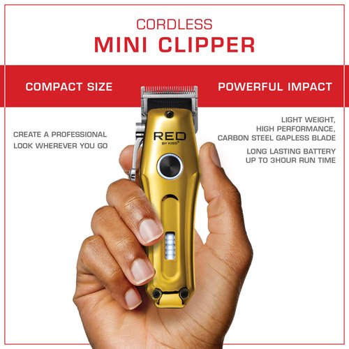 Red Cordless Mini Trimmer – Lightweight, High Performance Pro Zero Gapped with 4 Attachments for Manscaping, Carbon Steel Blade, Adjustable Taper Lever, USB-C Charging 3-Hour Run Time, Travel Size