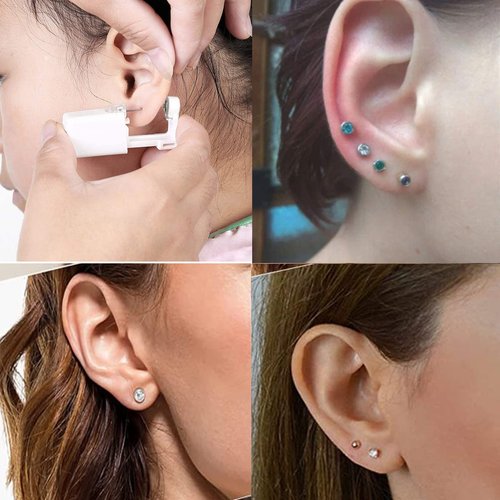 Ear Piercing Kit, 6 Pack Ear Piercing gun Kit with 4mm 5mm Earrings, Self Disposable Ear Piercing Gun