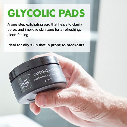 Tiege Hanley Glycolic Acid Pads for Men, Exfoliating Face Cleansing Pads for Forehead, Nose & Cheeks, Facial Wipes with Glycolic, Salicylic & Lactic Acid, Men’s Skin Care, 30 Count