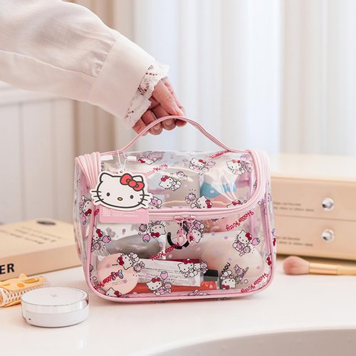 GQYAYQG Cute Makeup Bag, Cartoon Toiletry Bag, Transparent Makeuo Bag, Handheld Zippered Travel Cosmetic Bag, The Best Gifts for Women (pink)