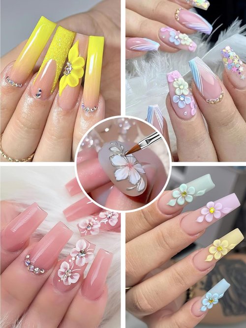TOROKOM Acrylic Nail Brush and Dappen Dish Set, 6PCS Brush and 4PCS Glass Crystal Dish With Lid, UV Gel Nail Art Powder Liquid Cup Holder for Manicure