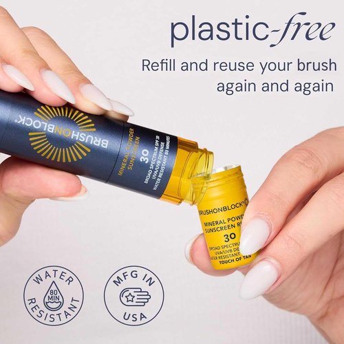 Brush On Block SPF 30 Mineral Powder Sunscreen Refill - New Formula with Niacinamide & Vitamin C | Water Resistant, Reef Friendly, Touch of Tan