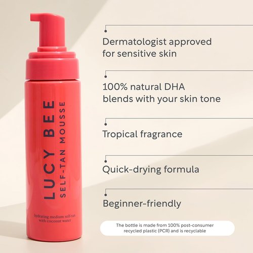 Lucy Bee Self Tan Mousse - Customizable Medium Tanning Foam for Natural Glow | Quick-Drying, 6.76 fl oz