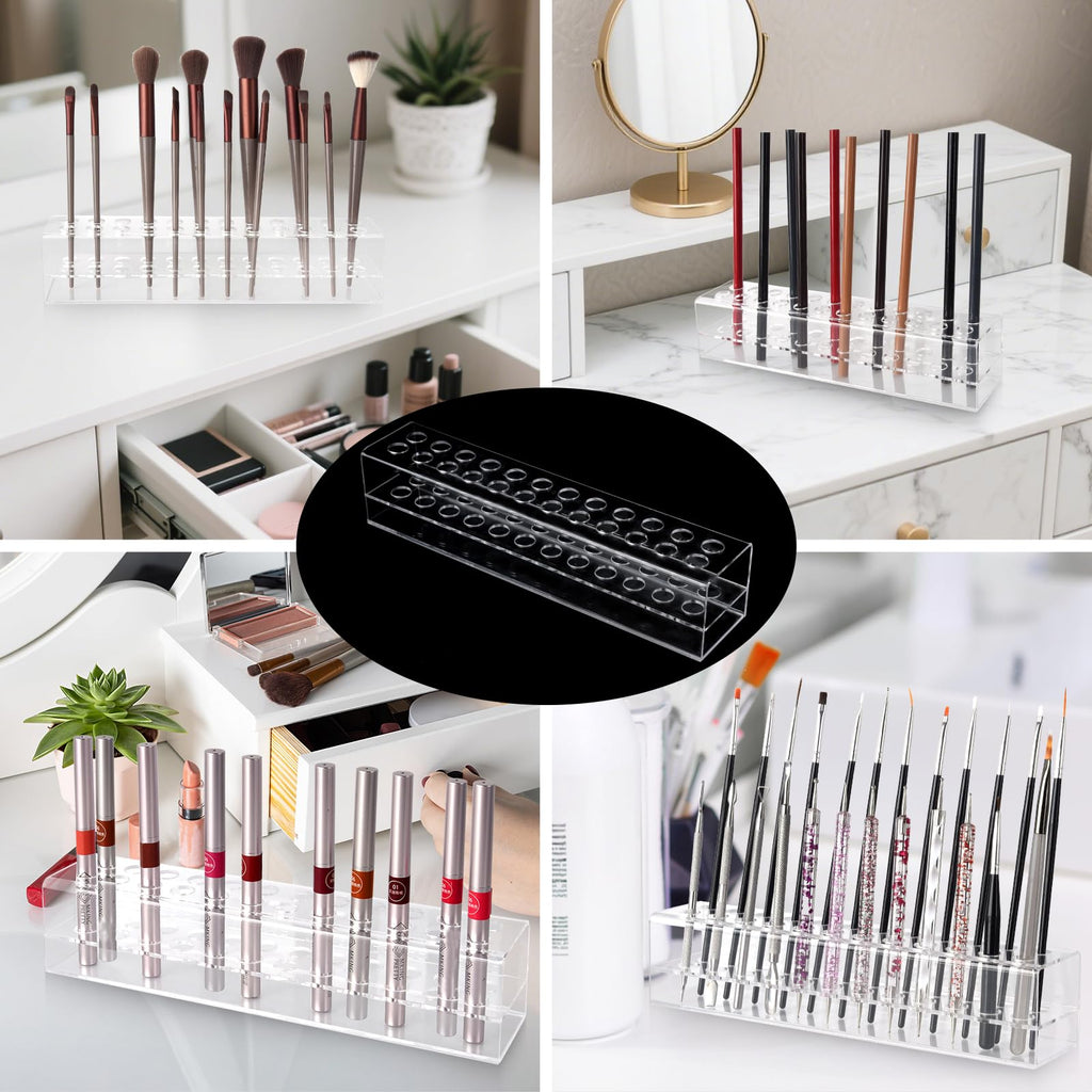 Wiojtry Acrylic Lip Liner Organizer & Eyeliner Organizer, 24 Standard Cosmetic Pencil Makeup Brush Makeup Display Case Refillable Container