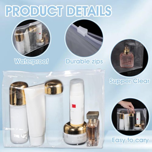 30 PCS Small Clear Makeup Bag, Mini PVC Waterproof Cosmetic Organizer Bags Portable Swimsuit Storage Bag Clear Organizer Pouches with Zipper for Women Men Travel Toiletry Vacation, 9.8" x 7.5"