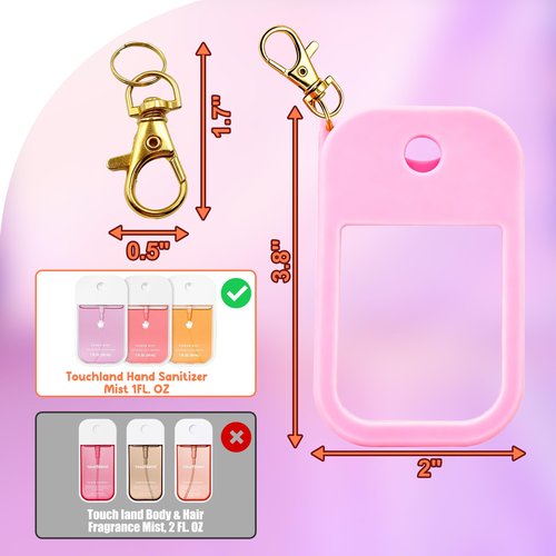 aeloer 3 Pcs Silicone Case with Keychain Compatible with Touchland Hand Sanitizer Spray Mist 1 fl oz, 3 Colors Anti-Slip Protective Case(Red,Pink,Orange)