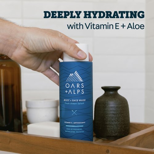 Oars + Alps Body Wash for Men, Mens Body Wash & Face Cleanser with Vitamin E & Antioxidants, Moisturizing, Paraben & Sulfate Free Cleanser, Fresh Ocean Splash, 2pk