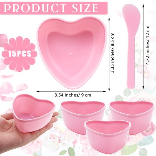 Teenyyou 5 Sets Facial Bowls Plastic Heart Shaped Facial Mask Mixing Set with Spatula Pink Facemask Bowl DIY Skin Care Mixing Tool Kit Esthetician Supplies for Lady Women Home Beauty Salon
