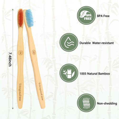 Tetragonal tree 20 Count Bamboo Toothbrushes - BPA Free Soft Bristles Natural Toothbrush Set - Biodegradable & Compostable Eco-Friendly Wooden Toothbrush, Multicolor