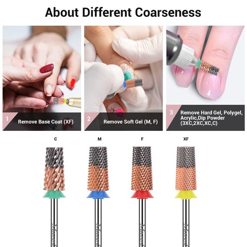 MelodySusie Tapered Barrel Nail Drill Bits, 3/32'' Carbide Tungsten Bits, Suitable for Manicure Pedicure Cuticle Gel Polishing, Technicians Bits, Silver & Rose Gold, Series Bit-S, Extra Fine