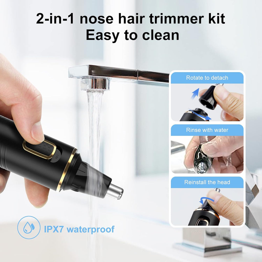 XOOMRSCP Nose Hair Trimmer - Rechargeable 2-in-1 Painless Ear & Nose Hair Removal | IPX7 Waterproof, Dual Edge Blades (Black)