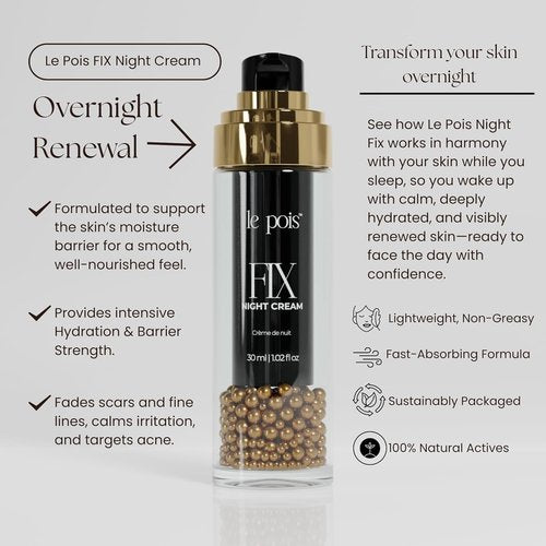 Le Pois FIX Night Cream - Plant-Based Moisturizer for All Skin Types | Fragrance-Free Anti-Aging Hydration