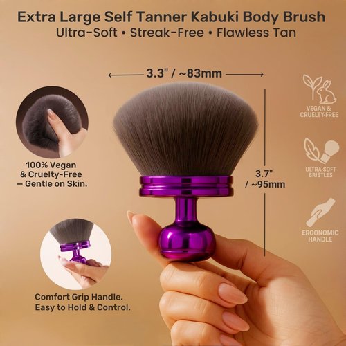 Blend & Blur Extra Large Kabuki Body Makeup Brush for Self Tanner, Bronzer & Legs Makeup, 3.5" Wide Round Head Streak-Free Tan Application for Full Body Self Tanning, Body Contouring & Sunless Tan