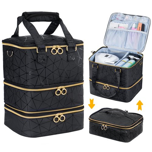 Uross Nail Polish Organizer Bag Holds 60 Bottles Nail Polish & Nail Lamp, Large Gel Polish Organizers and Storage box for Nail Tech, Nail Kit Supplies Organizer Case - Black