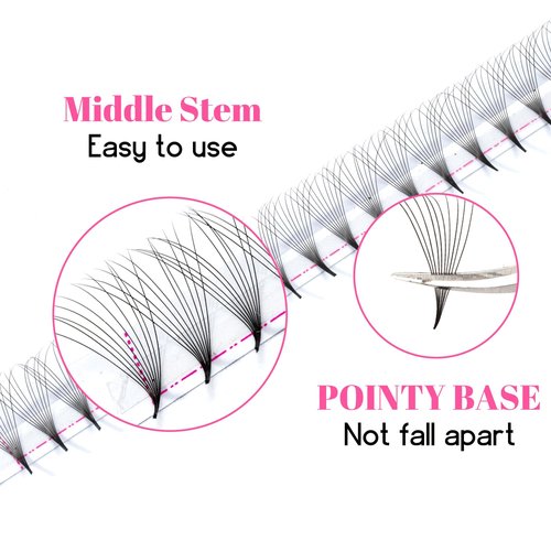 TDANCE Premade Eyelash Extensions 320 Fans - Heat Bonded Middle Stem Volume Lash Fans (320-10D-0.03-C-8-15mm)