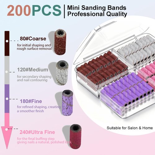 200Pcs Mini Nail Drill Bits Small Sanding Bands for Nail Drill with 3 mm Mandrel Bit, 80 120 180 240 Fine Grit Nail File for Acrylic Nails Gel Manicures and Pedicure (200pcs)