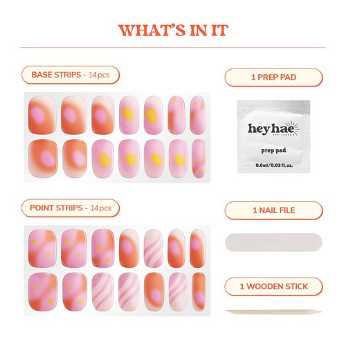 Heyhae Semi Cured Gel Nail Strips | No LED Lamp Needed | Ombre, Pink, Spring | Easy Apply & Remove, Salon Quality | Includes 28 Strips, 1 Prep Pads, Nail File & Wooden Stick - Hey, You're Enchanting