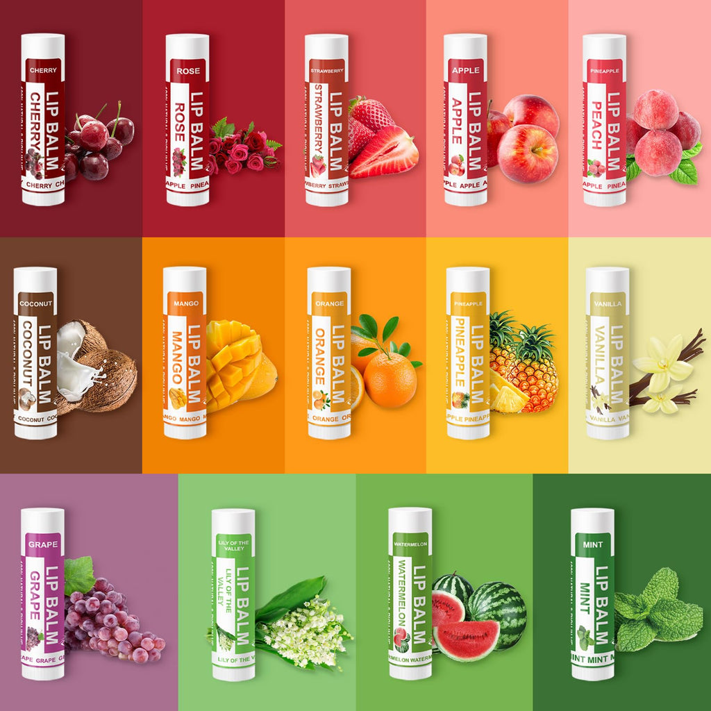 Yopela 42 Pack Natural Lip Balm Bulk with Vitamin E and Coconut Oil - Moisturizing, Soothing, and Repairing Dry and Chapped Lips Valentine's Gift - 14 Flavors - Non-GMO