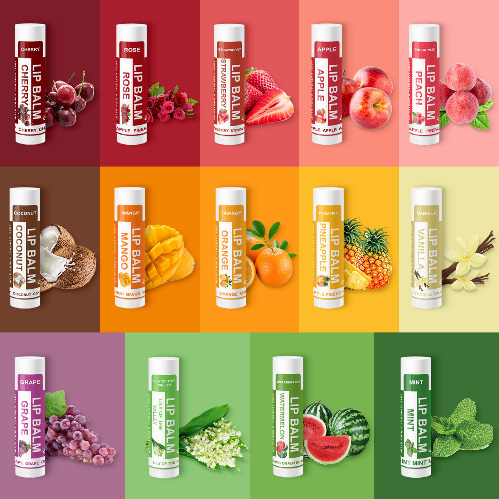 Yopela 42 Pack Natural Lip Balm Bulk with Vitamin E and Coconut Oil - Moisturizing, Soothing, and Repairing Dry and Chapped Lips Valentine's Gift - 14 Flavors - Non-GMO