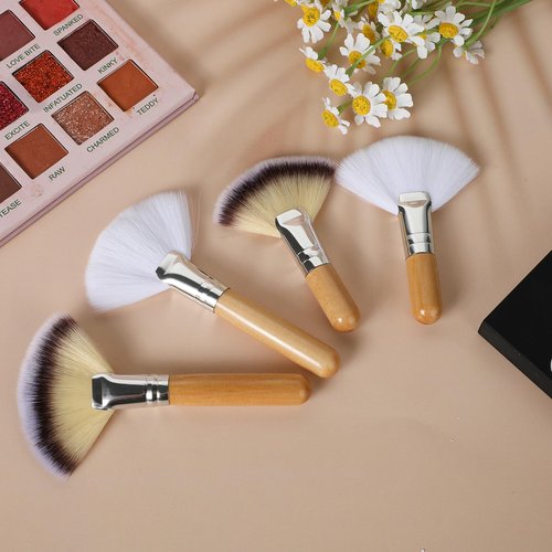 Thinp 4 Pcs Facial Fan Brush,Facial Brushes Esthetician Fan Brushes Esthetician Fluffy Fan Brushes Face Soft Bristle Highlighting Blush with Long and Short Handle for Women Girls Loose Powder Blush