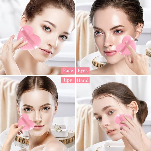 Skiennix Powder Puff - Soft Heart Shape Makeup Sponge for Loose & Mineral Powder | 6 Pieces, Pink