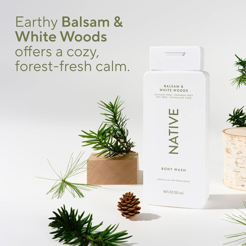 Native Body Wash - Naturally Derived Ingredients for Soft, Hydrated Skin | Balsam & White Woods, 18 oz