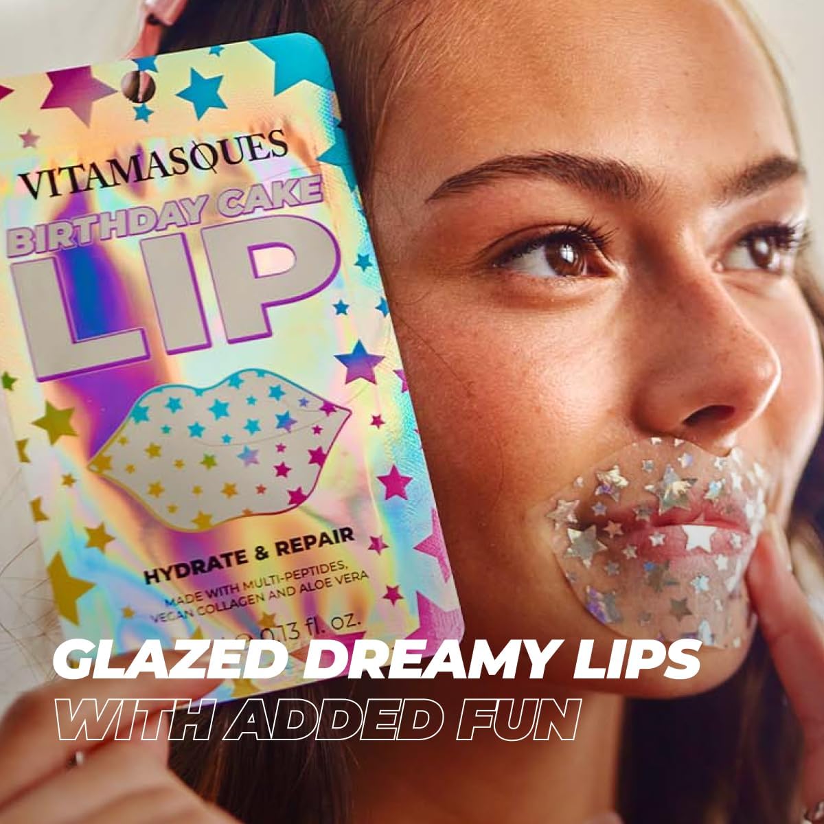 Vitamasques Lip Mask | 3-Pack Birthday Cake Collagen Sheets for Hydration & Repair - Vegan & Cruelty-Free